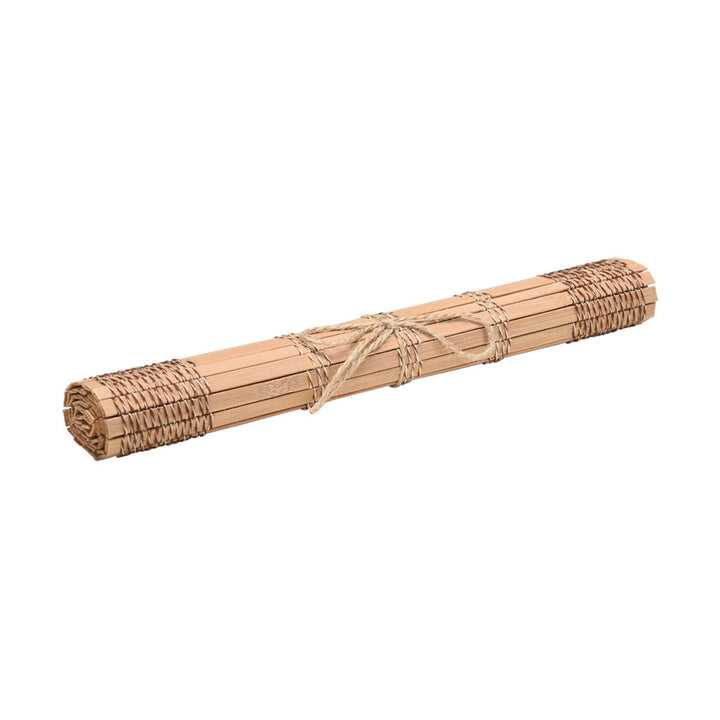 Ρολαρισμένο σουπλά Bamboo Essentials Estia δεμένο με σχοινί, σε καφέ φυσική απόχρωση, με καθαρό λευκό φόντο.