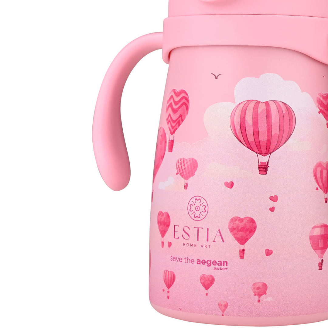 Estia Θερμός Παιδικό Με Λαβές Και Καλαμάκι 300ml Ροζ Με Αερόστατο Love Ascend