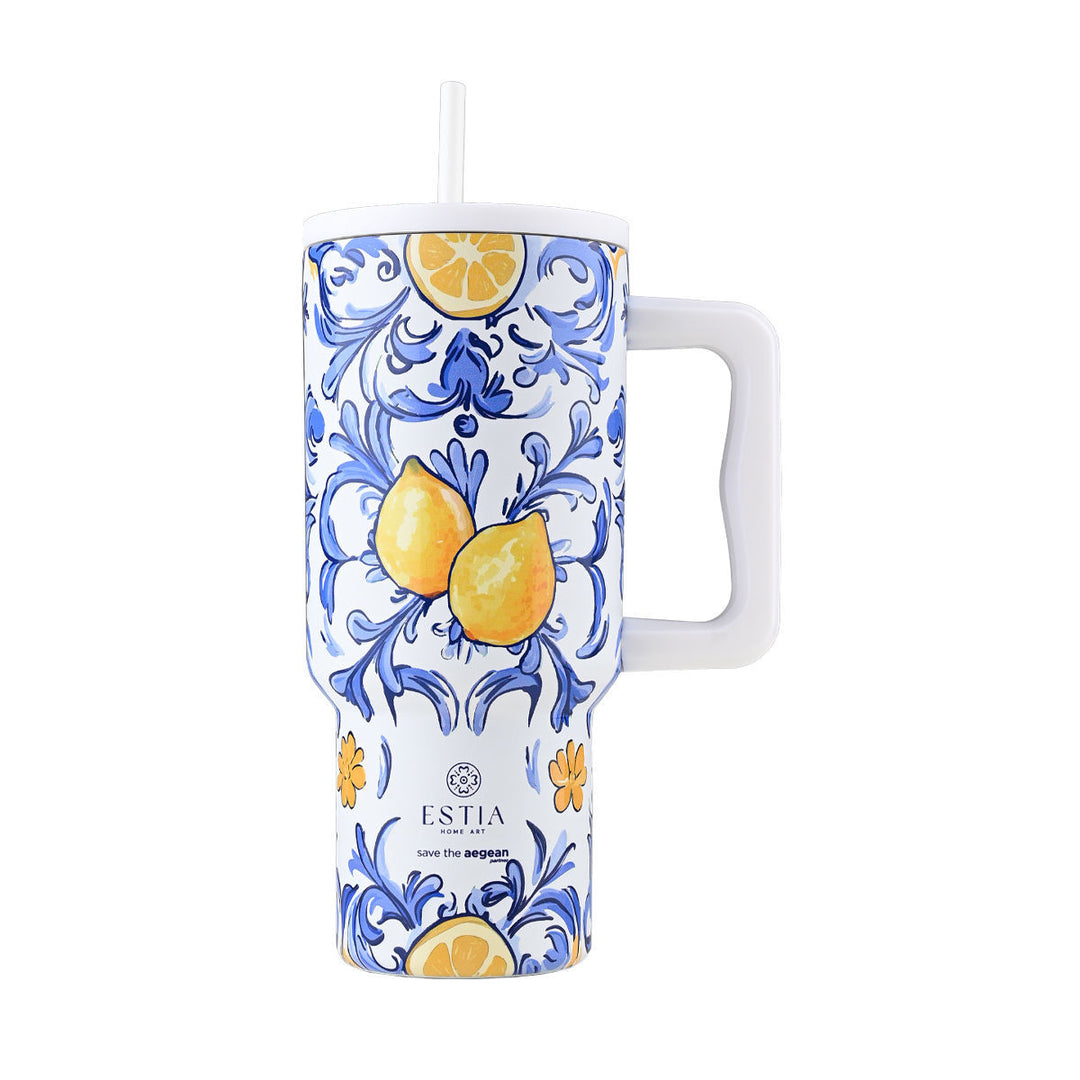 Estia Ποτήρι Θερμός Με Καλαμάκι & Χερούλι Save The Aegean 900ml Amalfi Coast Straw Tumbler