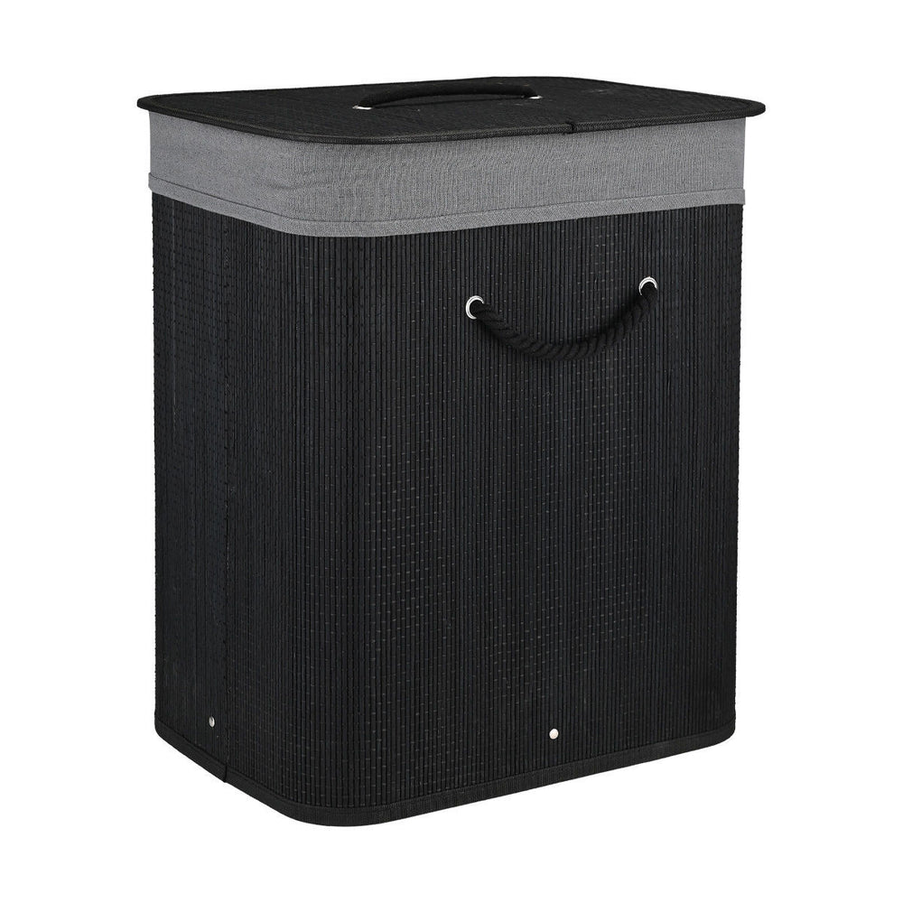 Καλάθι Απλύτων Bamboo Essentials Πτυσσόμενο Ορθογώνιο 60lt Μαύρο Νέα Πλέξη Estia