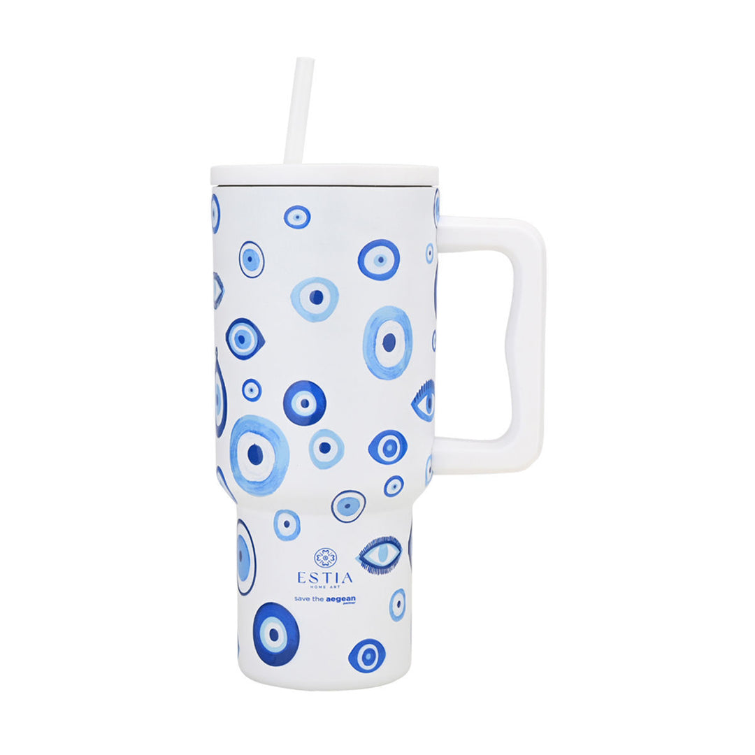 Estia Ποτήρι Θερμός Με Καλαμάκι & Χερούλι Save The Aegean 900ml Spirit Of Luck Straw Tumbler