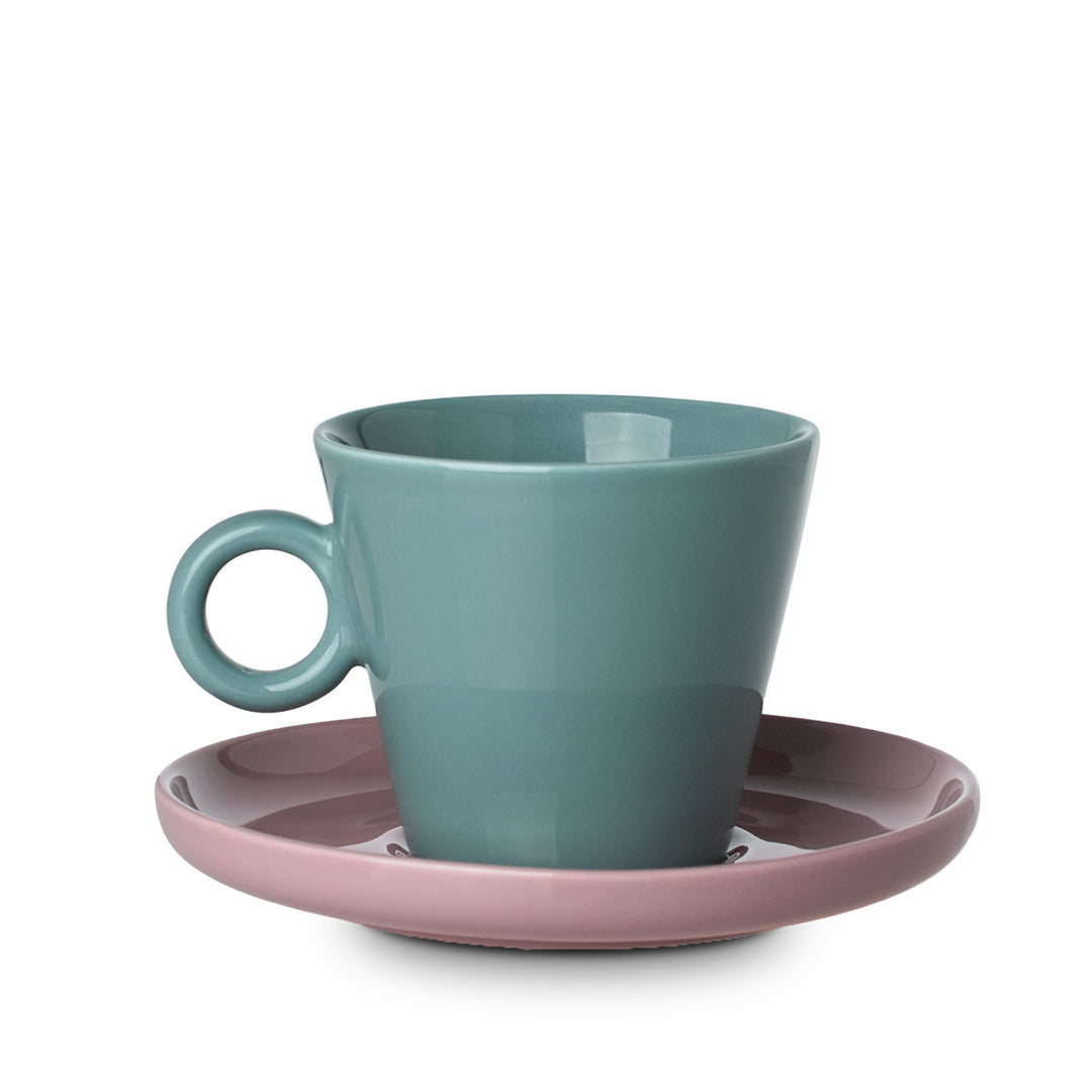 Φλιτζάνι Τιρκουάζ Με Ροζ Πιατάκι New Bone 200ml Cappuccino Cream Estia