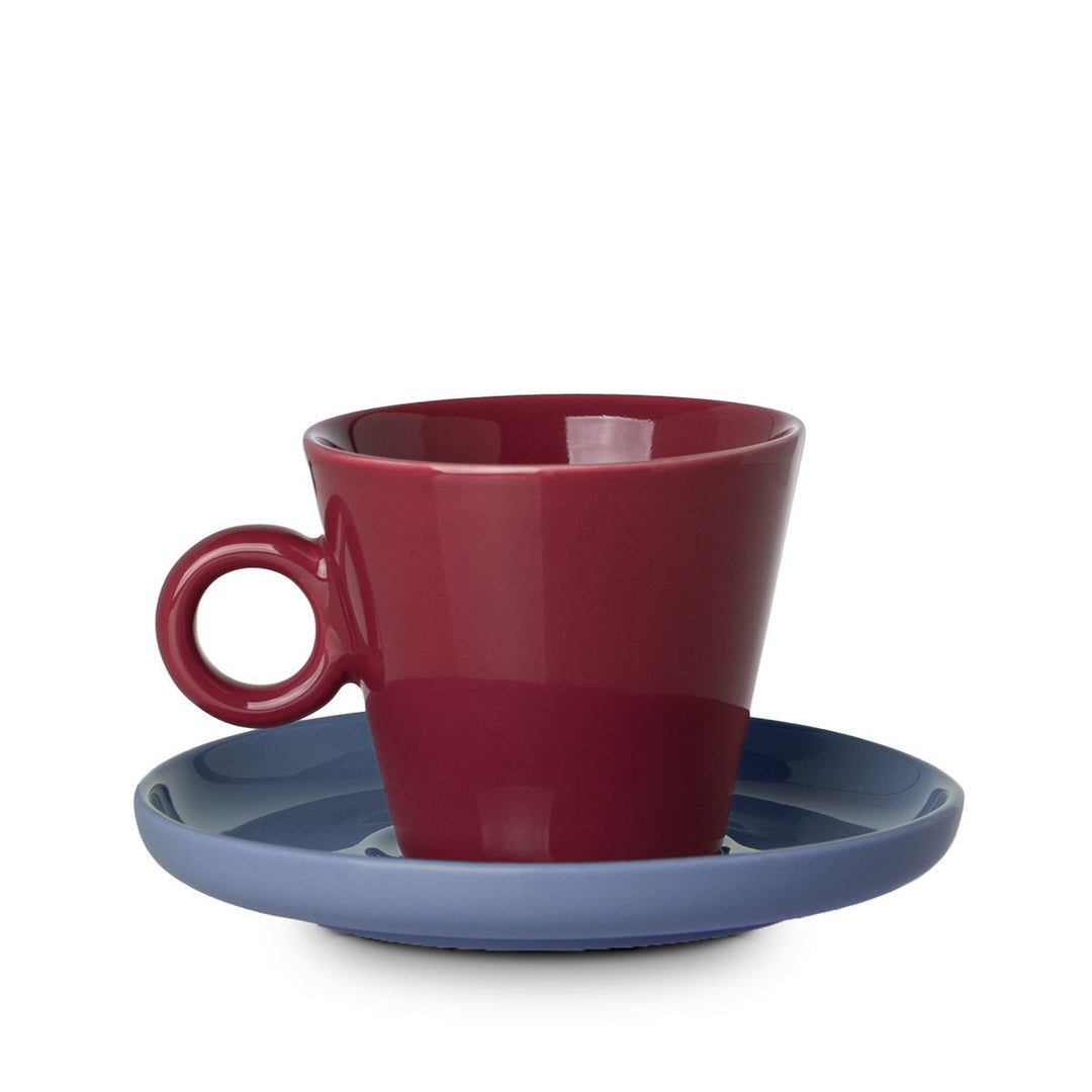 Φλιτζάνι Κόκκινο Με Μπλε Πιατάκι New Bone 200ml Cappuccino Cream Estia