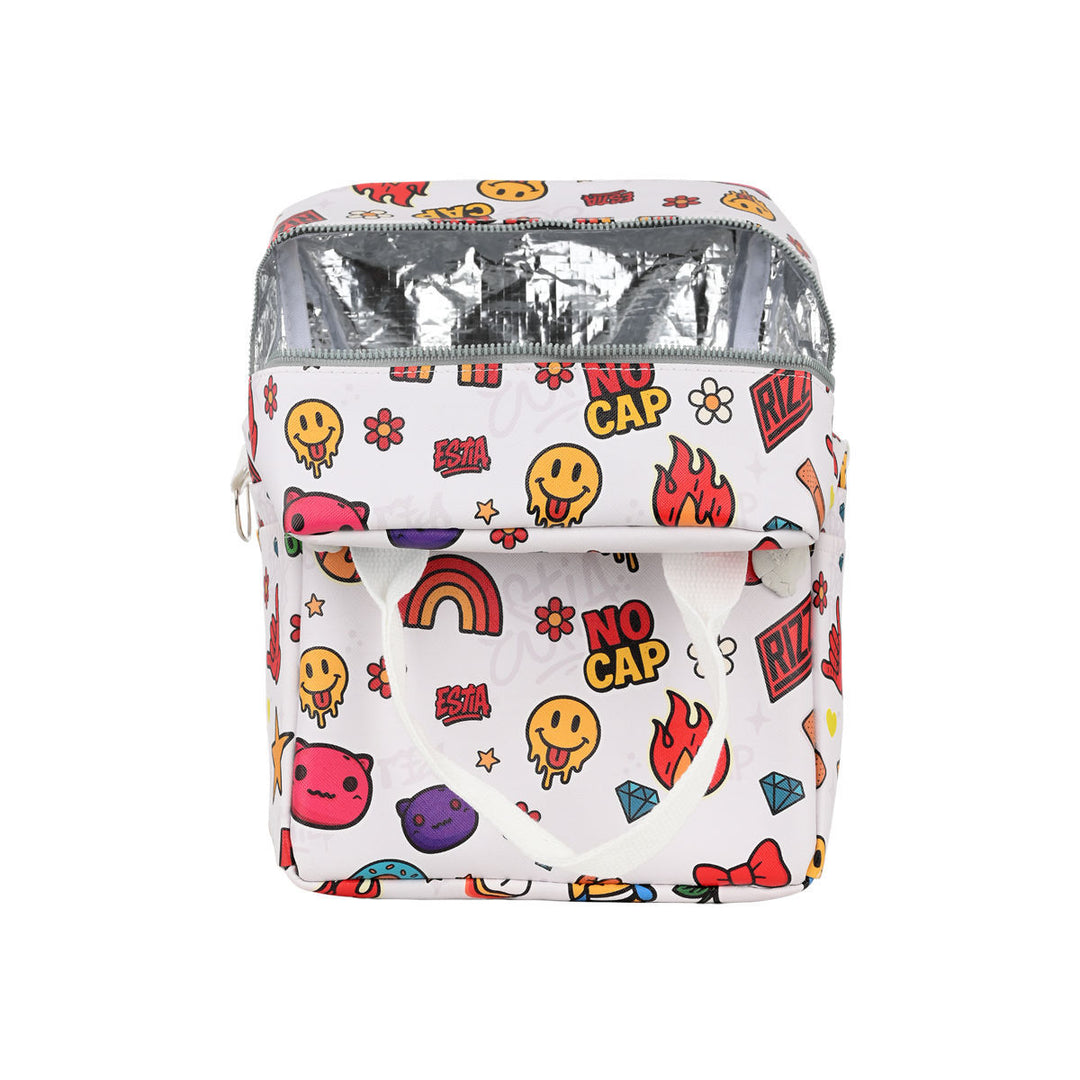 Ανοιχτή τσάντα φαγητού Estia που αναδεικνύει την εσωτερική ισοθερμική επένδυση διατήρησης θερμοκρασίας.