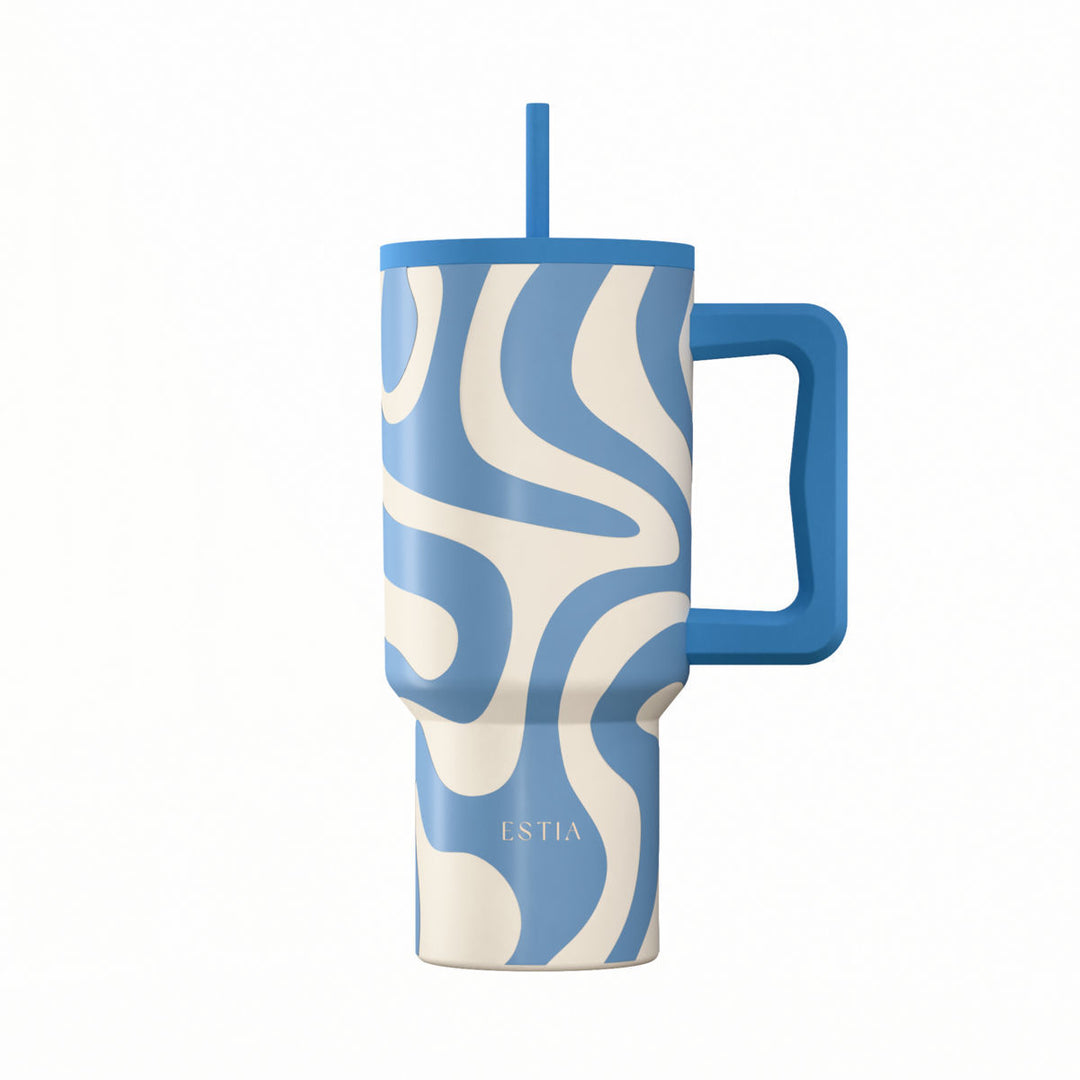 Estia Ποτήρι Θερμός Με Καλαμάκι & Χερούλι Save The Aegean Ocean Waves Straw Tumbler