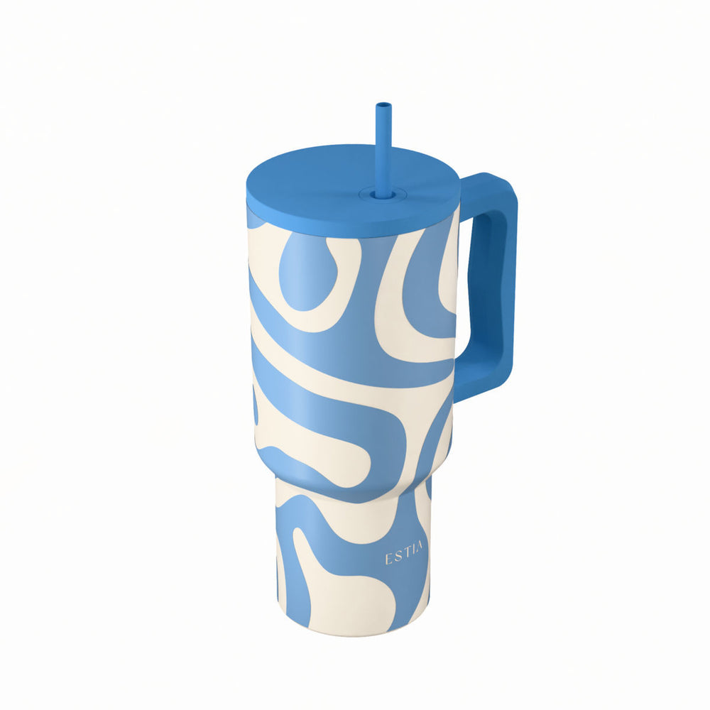 Estia Ποτήρι Θερμός Με Καλαμάκι & Χερούλι Save The Aegean Ocean Waves Straw Tumbler