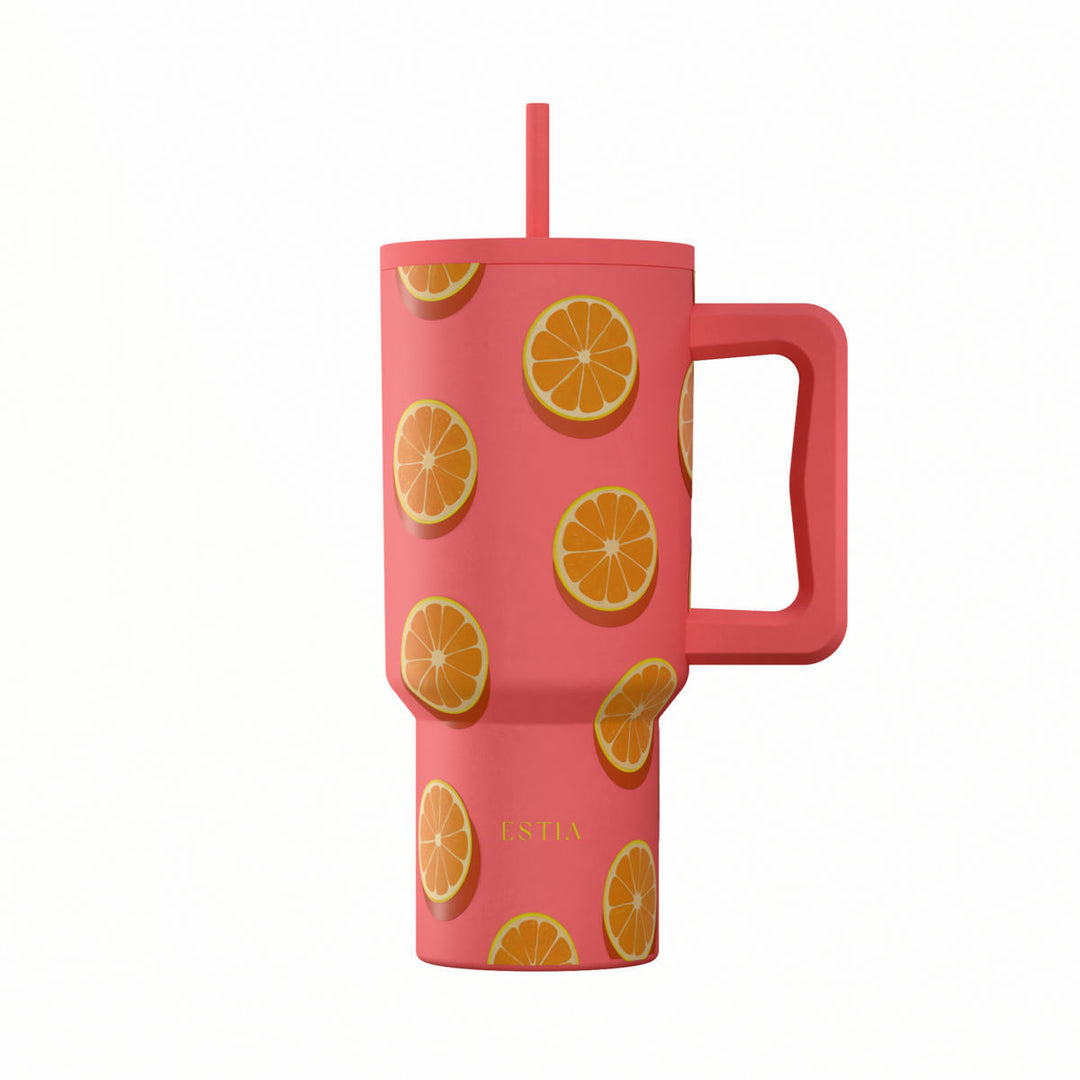 Estia Ποτήρι Θερμός Με Καλαμάκι & Χερούλι Save The Aegean Orange Pop Straw Tumbler