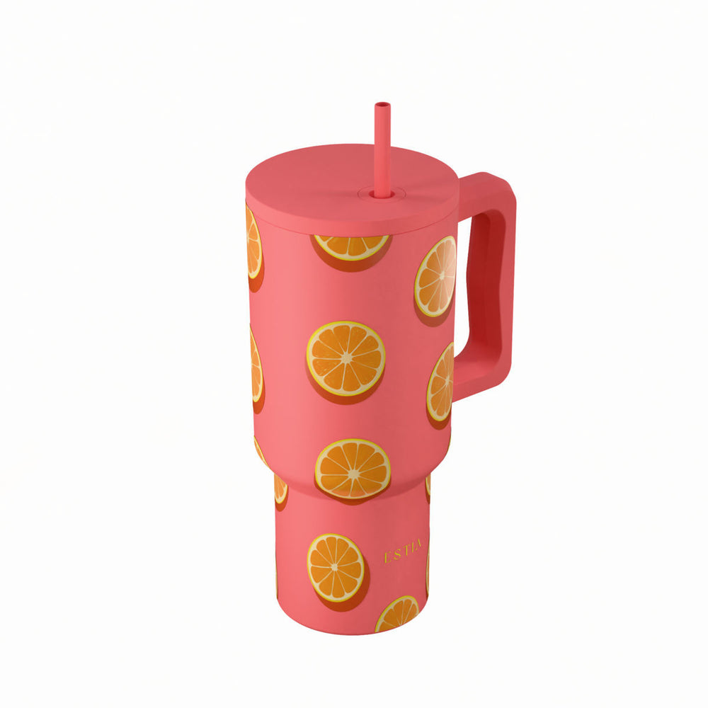 Estia Ποτήρι Θερμός Με Καλαμάκι & Χερούλι Save The Aegean Orange Pop Straw Tumbler
