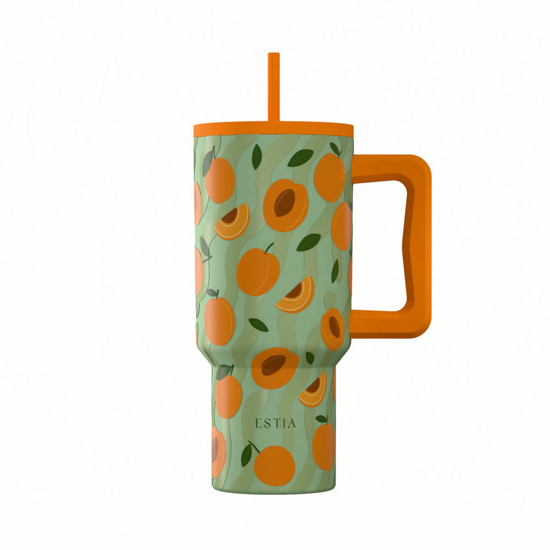 Estia Ποτήρι Θερμός Με Καλαμάκι & Χερούλι Save The Aegean Peach Garden Straw Tumbler