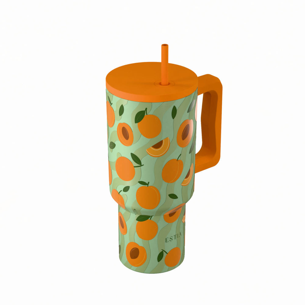 Estia Ποτήρι Θερμός Με Καλαμάκι & Χερούλι Save The Aegean Peach Garden Straw Tumbler