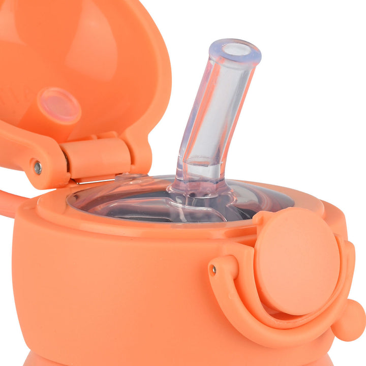 Ανοιχτό καπάκι του παιδικού θερμός Estia Wonder Bottle 500ml Candy Sky με εύκαμπτο καλαμάκι σιλικόνης και 100% στεγανό σύστημα κλικ ασφαλείας.