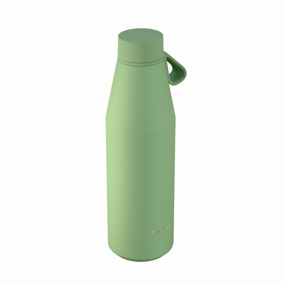 Πράσινο θερμός Flow 500ml Estia σε πλάγια όψη με ματ επιφάνεια και μίνιμαλ σχεδιασμό.