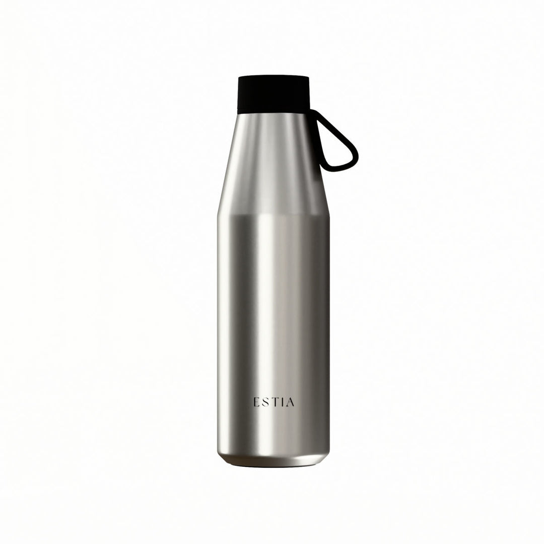 Estia Μπουκάλι Θερμός Flow 500ml Ασημί με Μαύρο Καπάκι Save the Aegean Brushed