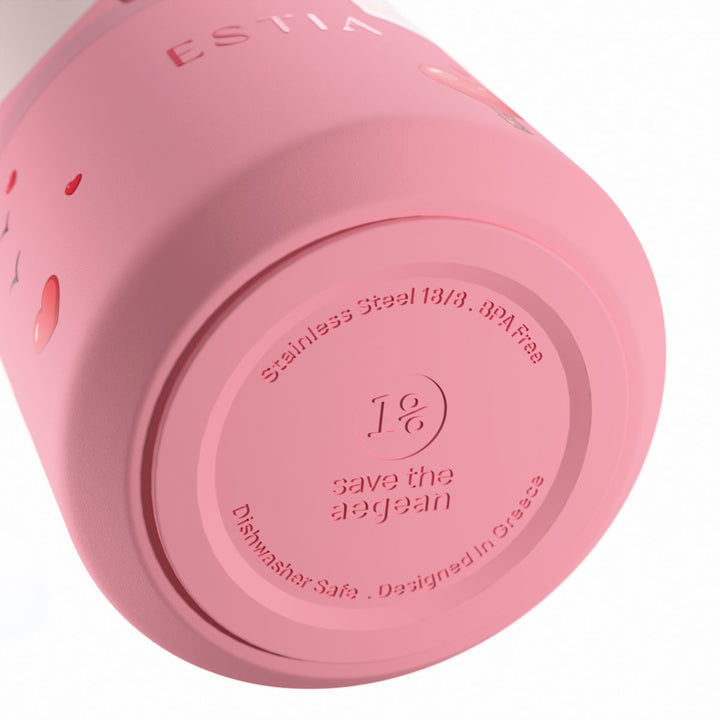 Αντιολισθητική βάση θερμός Flow Estia Save The Aegean 500ml Love Ascend από ανοξείδωτο ατσάλι 18/8 με σχεδίαση Save The Aegean.