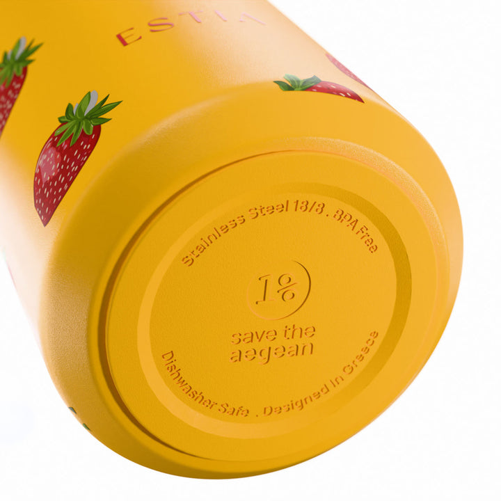 Αντιολισθητική βάση θερμός Flow Estia Save The Aegean 500ml Berry Bright από ανοξείδωτο ατσάλι 18/8 με σχεδίαση Save The Aegean.