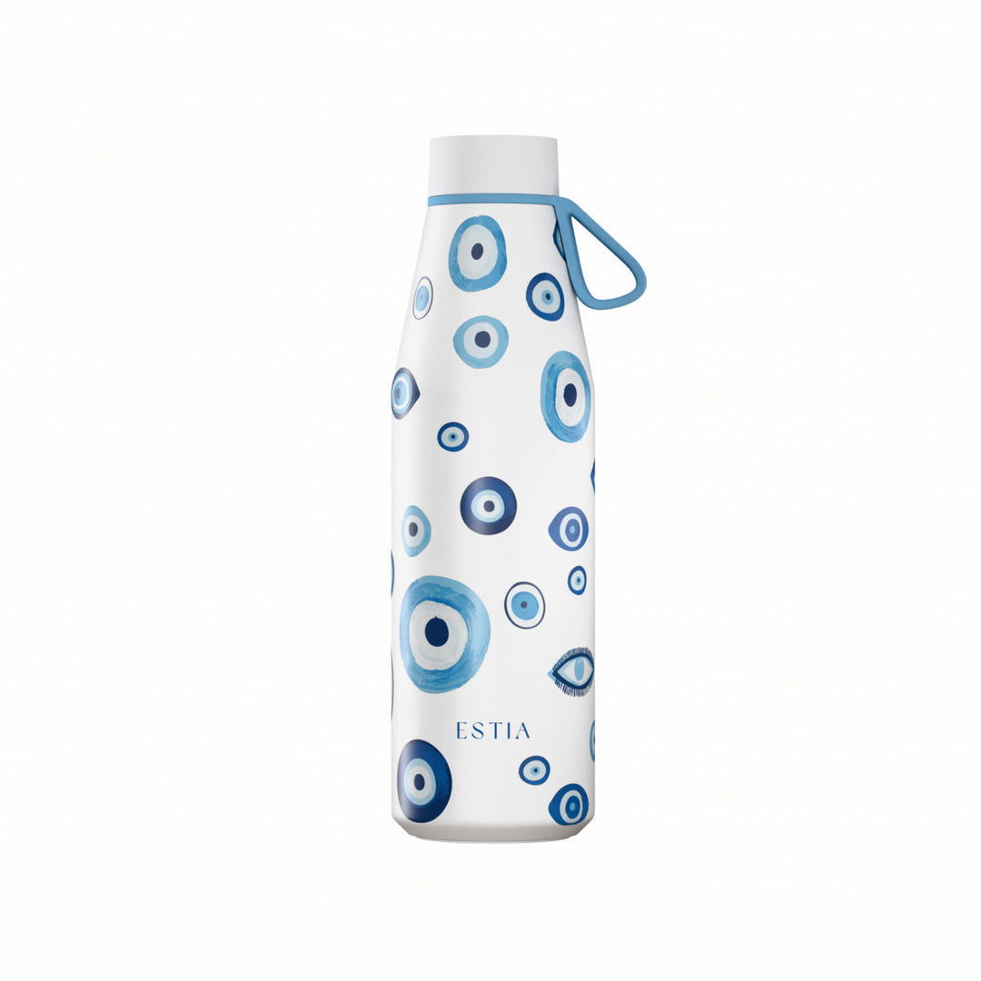 Estia Μπουκάλι Θερμός Flow 500ml Λευκό με Σχέδιο Μάτια Save the Aegean Spirit of Luck