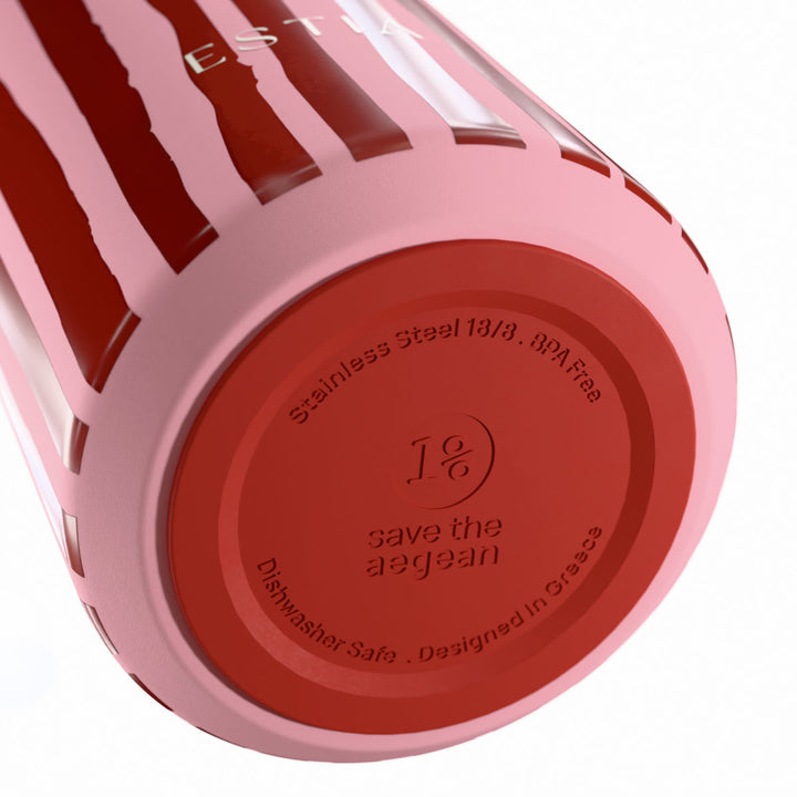 Αντιολισθητική βάση θερμός Flow Estia Save The Aegean 500ml Viva Stripe από ανοξείδωτο ατσάλι 18/8 με σχεδίαση Save The Aegean.