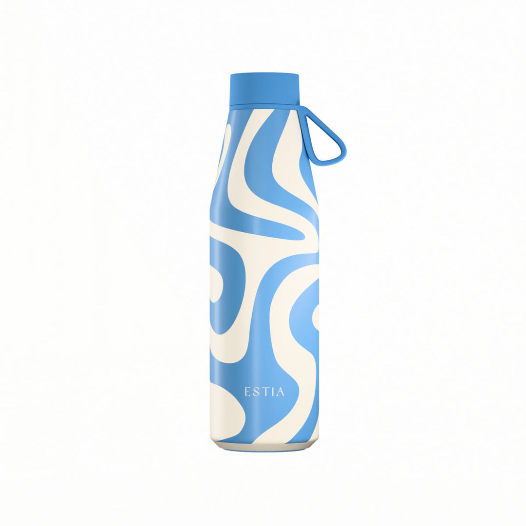 Estia Μπουκάλι Θερμός Flow 500ml Λευκό-Μπλε Save the Aegean Ocean Waves