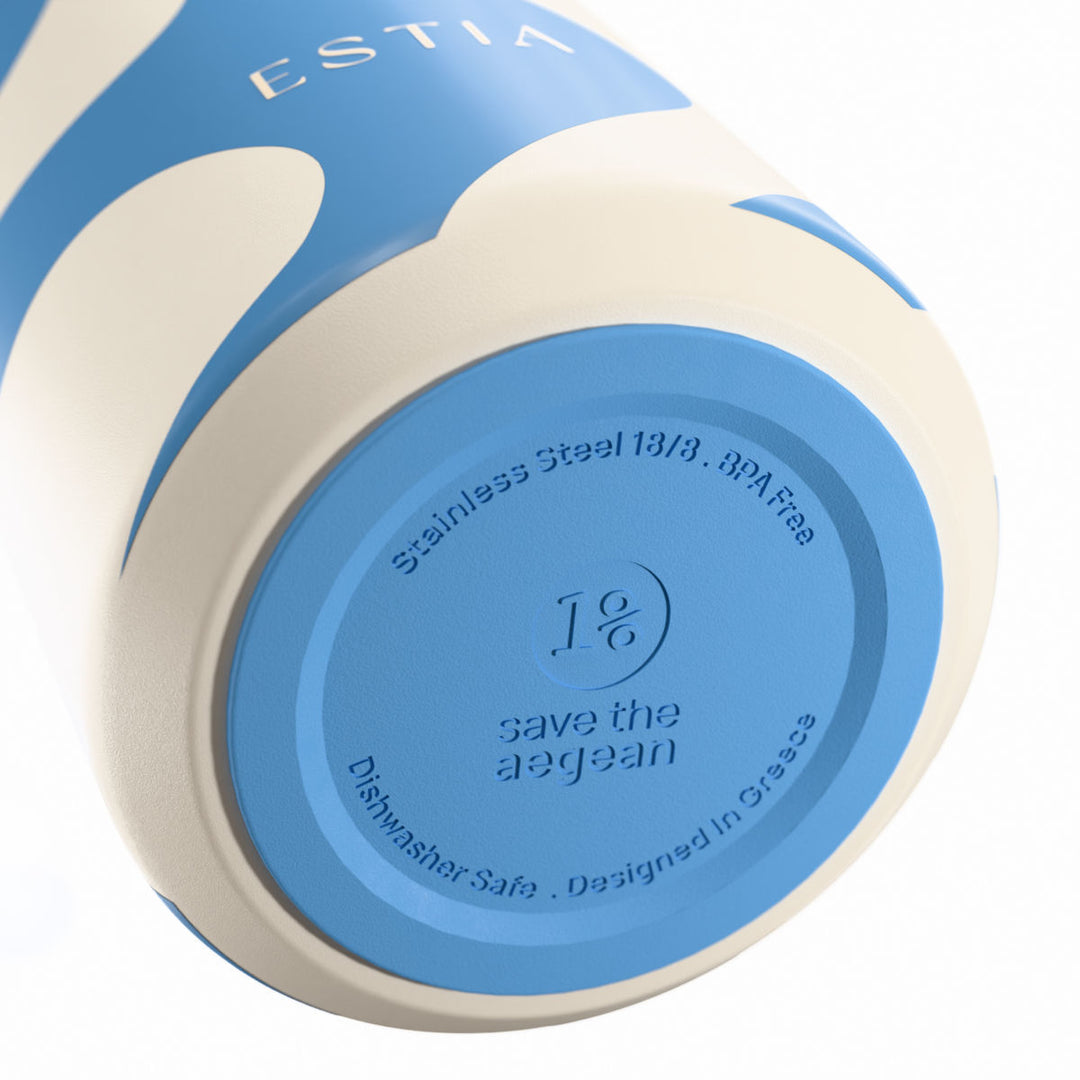 Αντιολισθητική βάση θερμός Flow Estia Save The Aegean 500ml Ocean Waves από ανοξείδωτο ατσάλι 18/8 με σχεδίαση Save The Aegean.