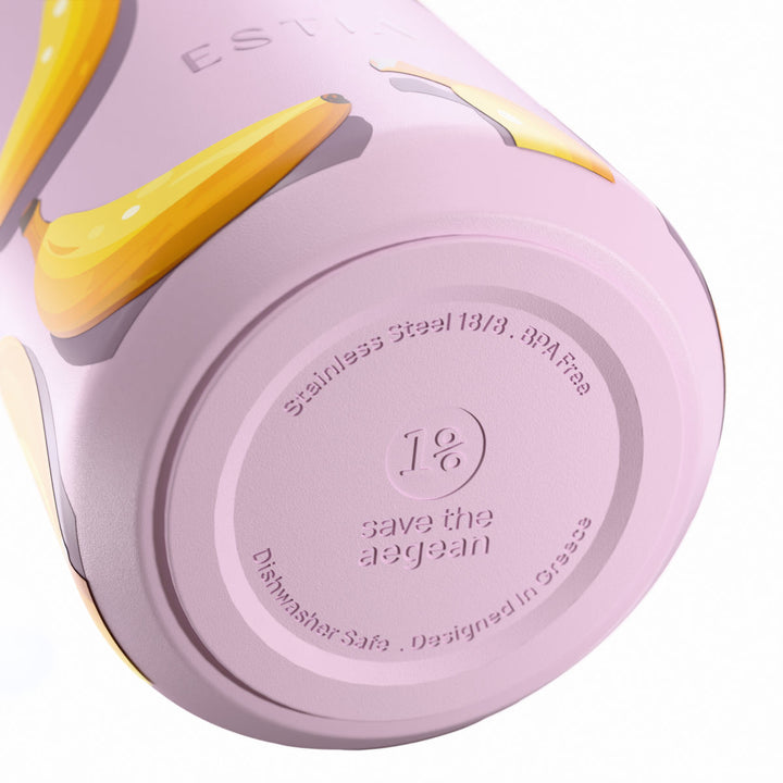 Αντιολισθητική βάση θερμός Flow Estia Save The Aegean 500ml Banana Mood από ανοξείδωτο ατσάλι 18/8 με σχεδίαση Save The Aegean.