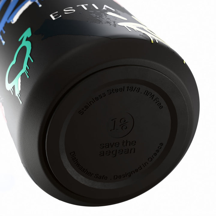 Αντιολισθητική βάση θερμός Flow Estia Save The Aegean 500ml Six Seven από ανοξείδωτο ατσάλι 18/8 με σχεδίαση Save The Aegean.