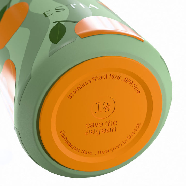 Αντιολισθητική βάση θερμός Flow Estia Save The Aegean 500ml Peach Garden από ανοξείδωτο ατσάλι 18/8 με σχεδίαση Save The Aegean.