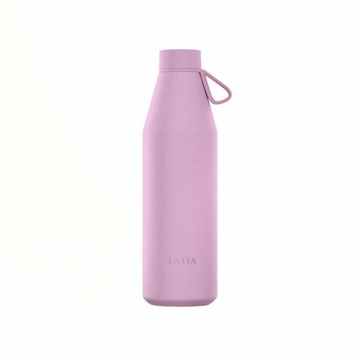 Θερμός Estia Flow Save The Aegean 800ml Lavender σε απαλή λιλά απόχρωση με ματ φινίρισμα, καπάκι και λουράκι σιλικόνης.