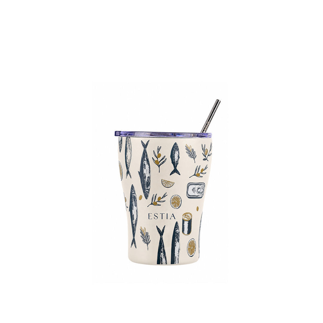 Estia Ποτήρι Θερμός Save The Aegean 350ml Μπεζ με Μπλε Σαρδέλες Coffee Mug Salt Life