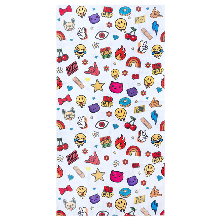 Πετσέτα θαλάσσης microfiber με πολύχρωμα urban σχέδια, emojis, κεράσια, ουράνιο τόξο και graffiti μοτίβα, ιδανική για παραλία και καλοκαιρινές αποδράσεις.