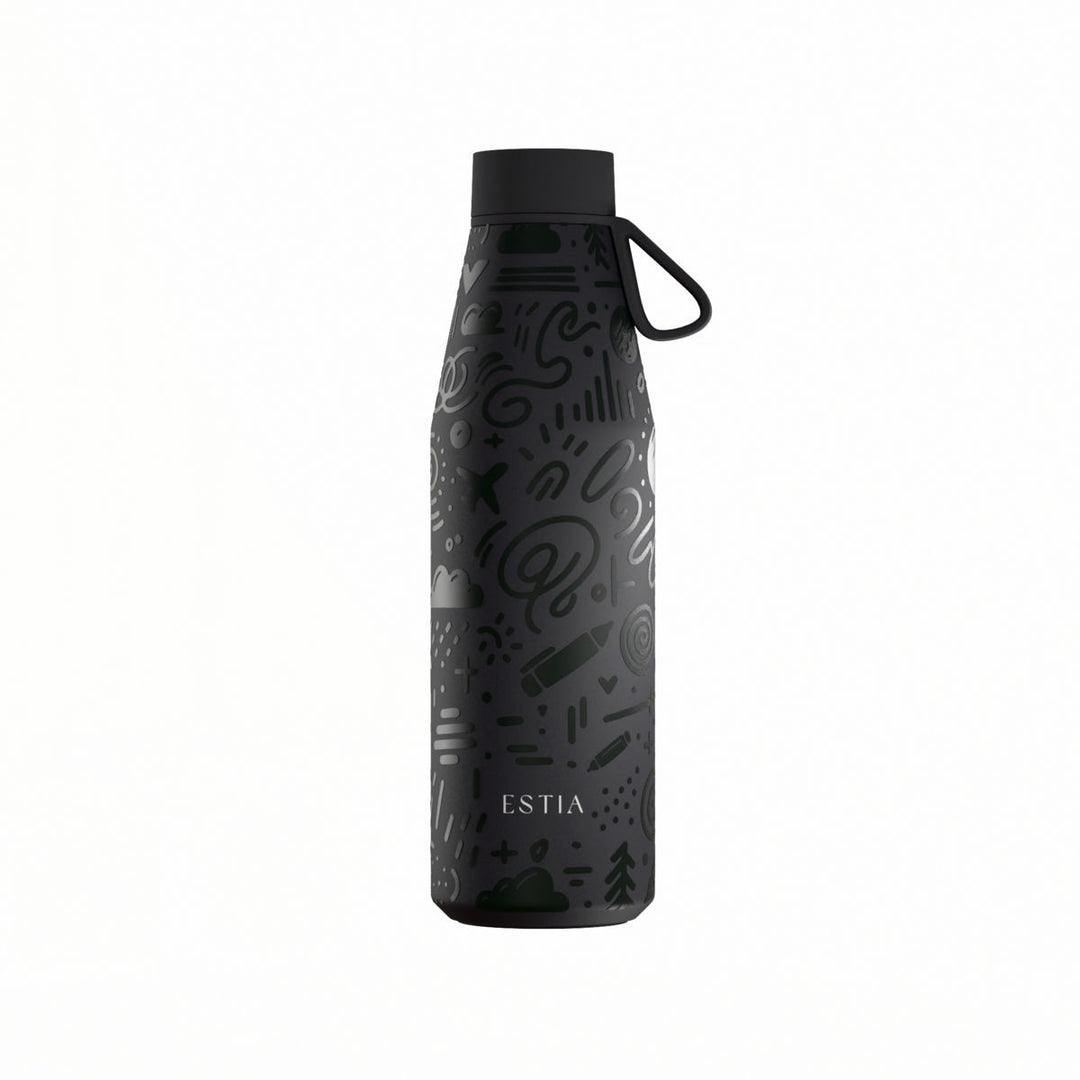 Estia Μπουκάλι Θερμός Flow 500ml Μαύρο με Ανάγλυφα Σχέδια Save the Aegean Noir Echo