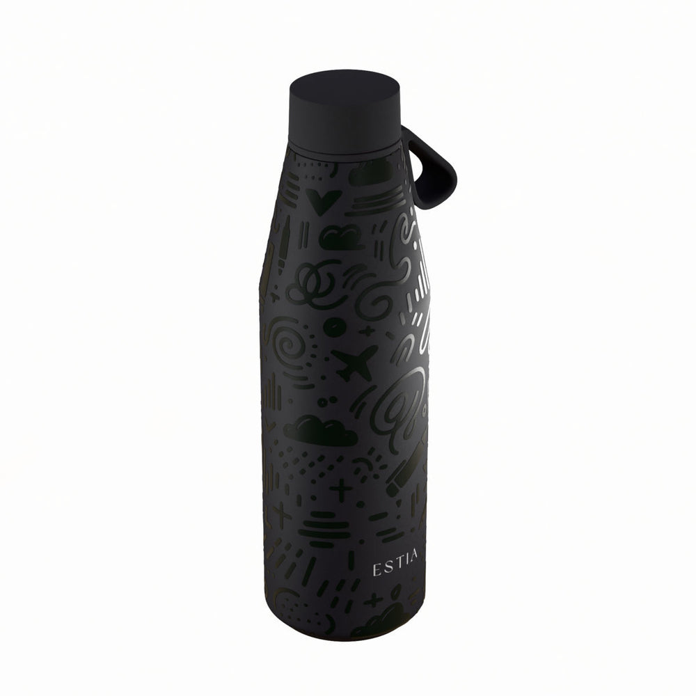 Estia Μπουκάλι Θερμός Flow 500ml Μαύρο με Ανάγλυφα Σχέδια Save the Aegean Noir Echo