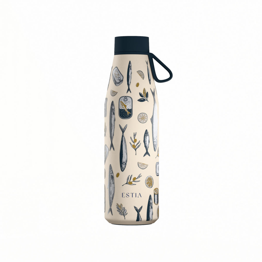 Estia Μπουκάλι Θερμός Flow 500ml Μπεζ με Σχέδιο Σαρδέλες Save the Aegean Salt Life