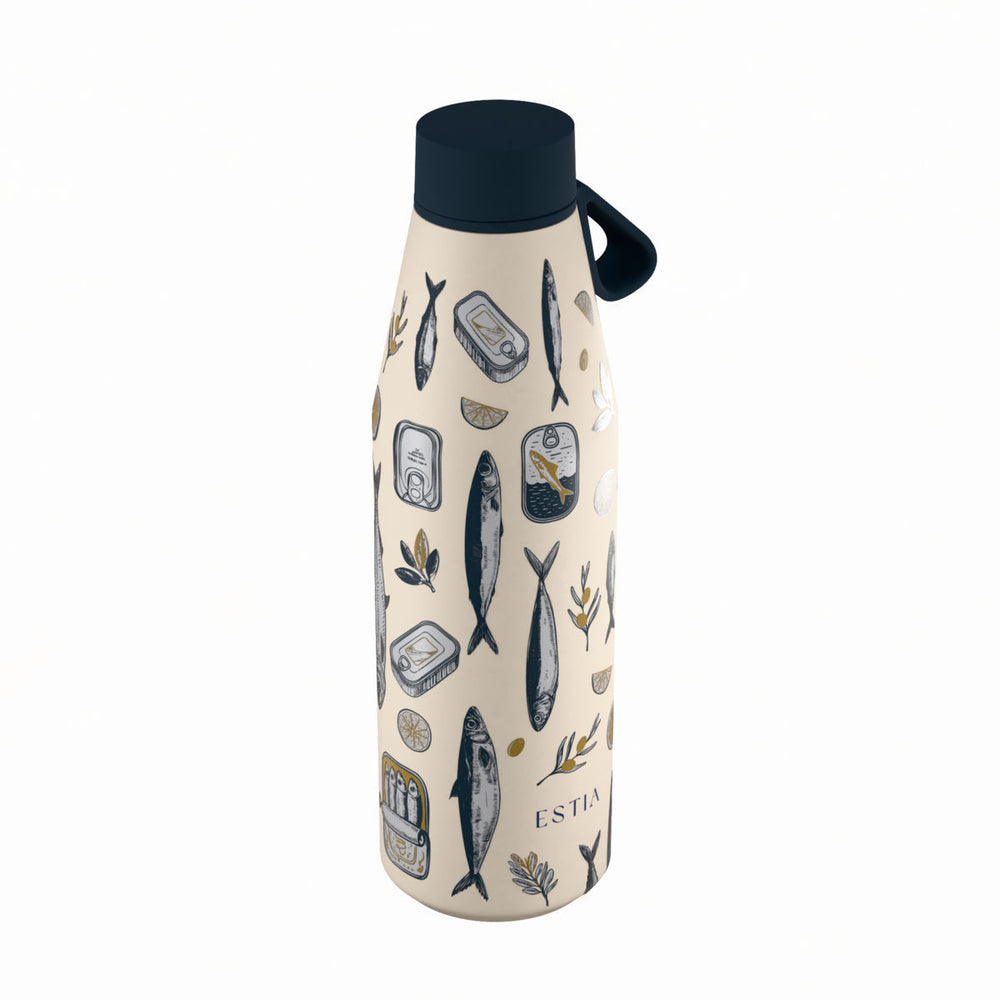 Estia Μπουκάλι Θερμός Flow 500ml Μπεζ με Σχέδιο Σαρδέλες Save the Aegean Salt Life