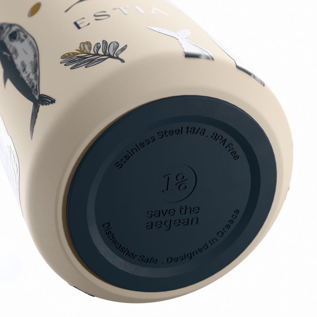 Αντιολισθητική βάση θερμός Flow Estia Save The Aegean 500ml Salt Life από ανοξείδωτο ατσάλι 18/8 με σχεδίαση Save The Aegean.