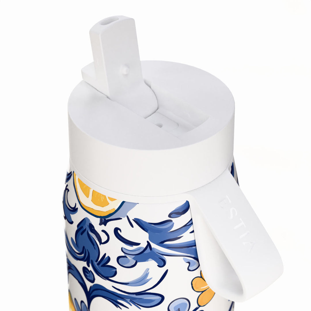 Estia Μπουκάλι Θερμός με Καλαμάκι Pulse 500ml Μπλε-Λευκό με Λεμόνια Save the Aegean Amalfi Coast
