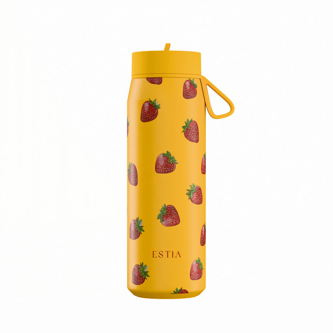 Estia Μπουκάλι Θερμός με Καλαμάκι Pulse 500ml Πορτοκαλί με Σχέδιο Φράουλες Save the Aegean Berry Bright