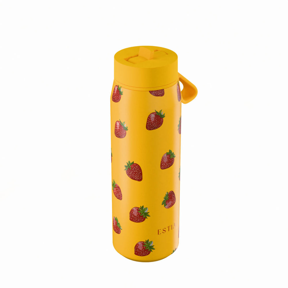 Estia Μπουκάλι Θερμός με Καλαμάκι Pulse 500ml Πορτοκαλί με Σχέδιο Φράουλες Save the Aegean Berry Bright