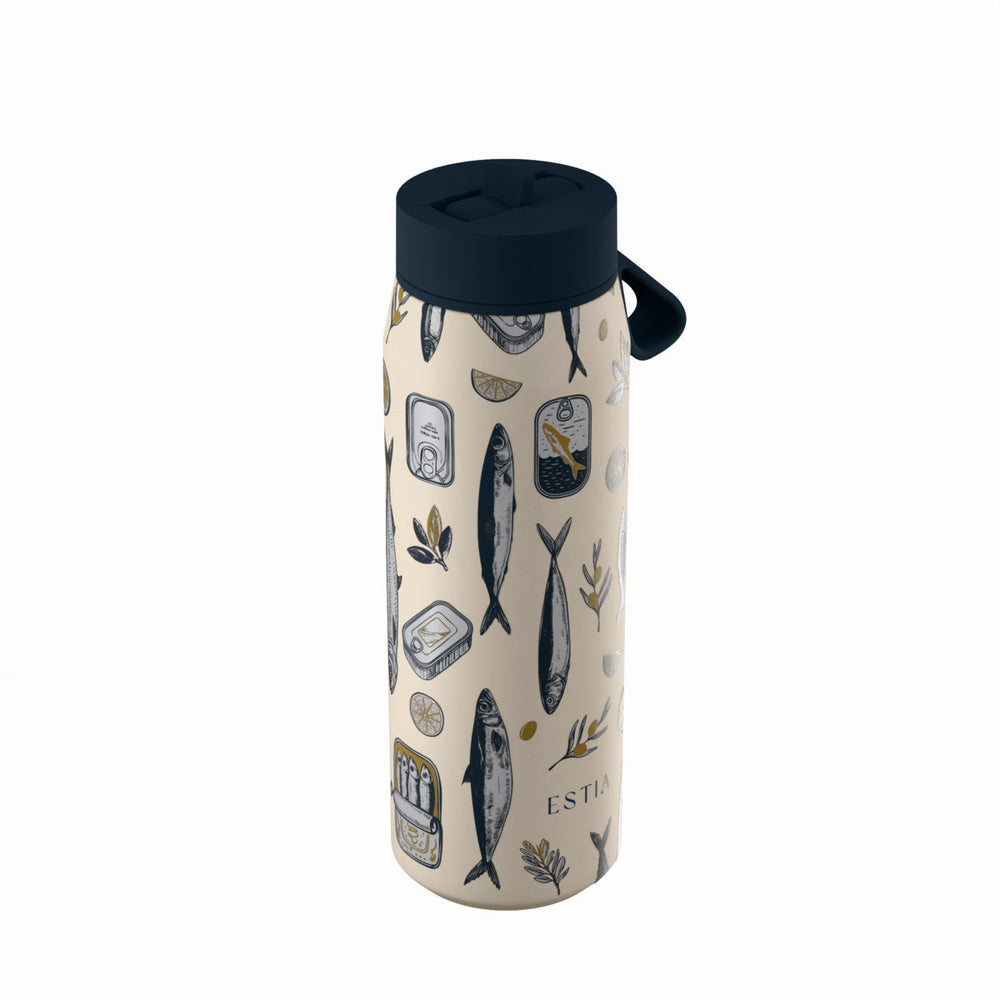 Estia Μπουκάλι Θερμός με Καλαμάκι Pulse 500ml Μπεζ με Σχέδιο Σαρδέλες Save the Aegean Salt Life