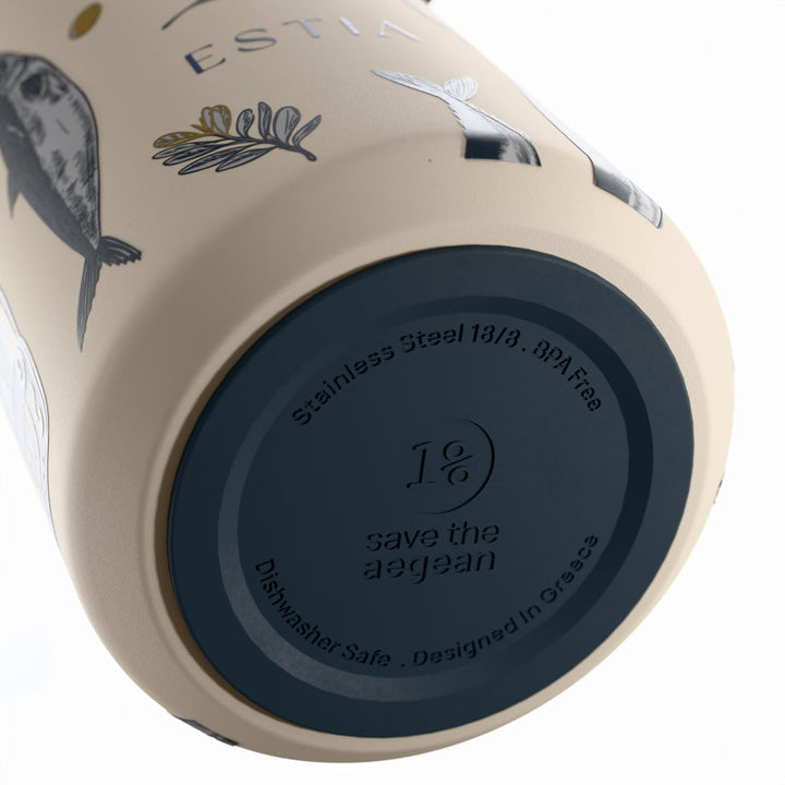 Estia Μπουκάλι Θερμός με Καλαμάκι Pulse 500ml Μπεζ με Σχέδιο Σαρδέλες Save the Aegean Salt Life