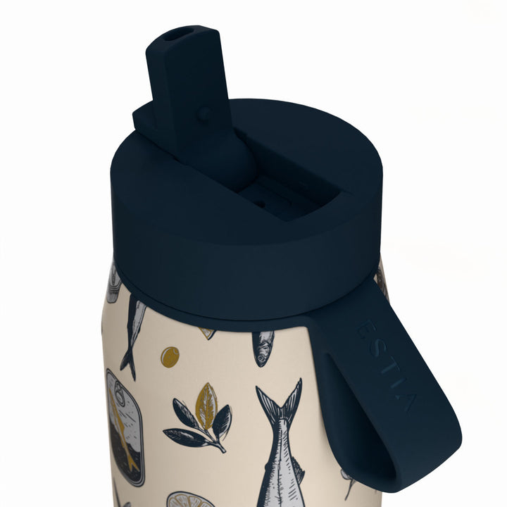 Estia Μπουκάλι Θερμός με Καλαμάκι Pulse 500ml Μπεζ με Σχέδιο Σαρδέλες Save the Aegean Salt Life