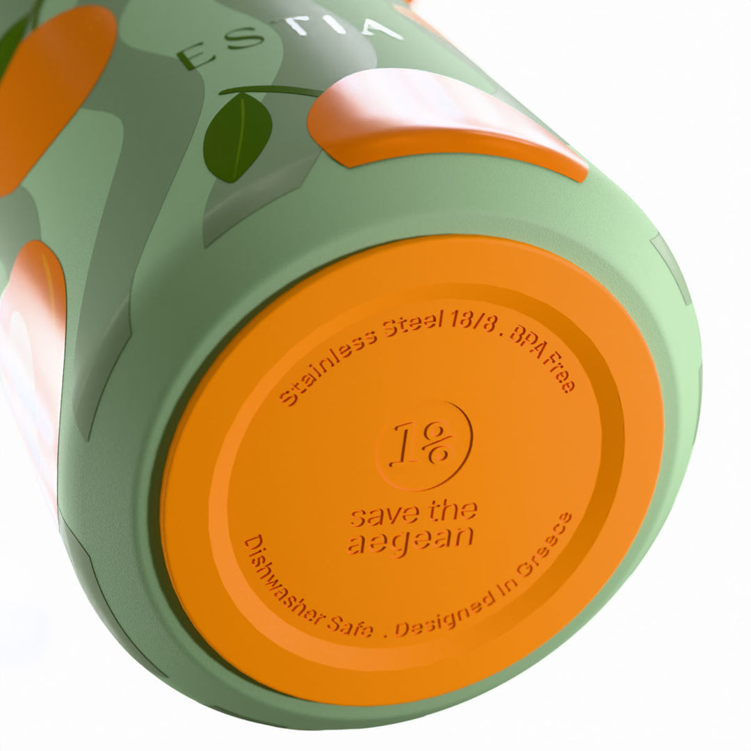 Estia Μπουκάλι Θερμός με Καλαμάκι Pulse 500ml Πράσινο με Σχέδιο Βερίκοκα Save the Aegean Peach Garden