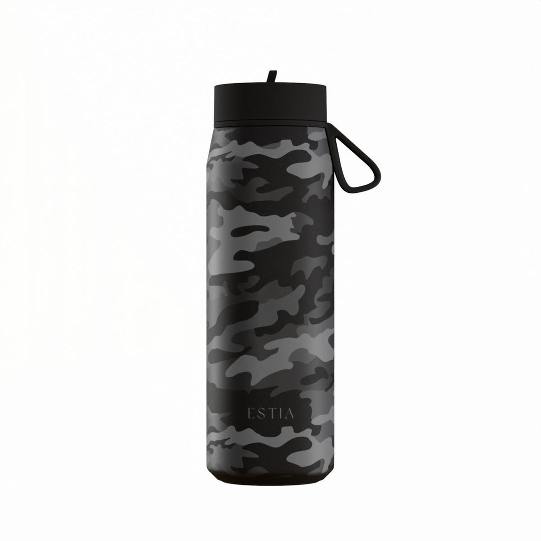 Estia Μπουκάλι Θερμός με Καλαμάκι Pulse 500ml Μαύρο-Γκρι με Σχέδιο Save The Aegean Dark Camo