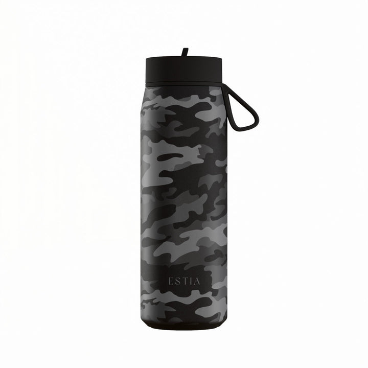 Estia Μπουκάλι Θερμός με Καλαμάκι Pulse 500ml Μαύρο-Γκρι με Σχέδιο Save The Aegean Dark Camo