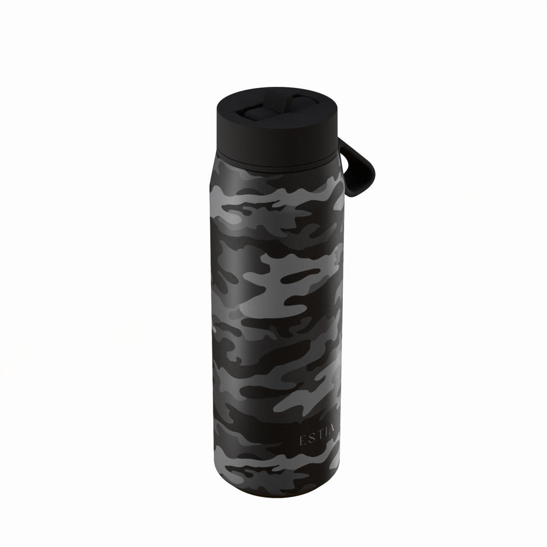 Estia Μπουκάλι Θερμός με Καλαμάκι Pulse 500ml Μαύρο-Γκρι με Σχέδιο Save The Aegean Dark Camo