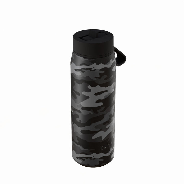 Estia Μπουκάλι Θερμός με Καλαμάκι Pulse 500ml Μαύρο-Γκρι με Σχέδιο Save The Aegean Dark Camo