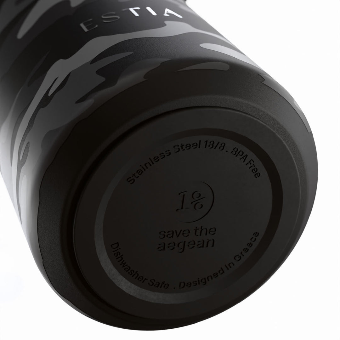 Estia Μπουκάλι Θερμός με Καλαμάκι Pulse 500ml Μαύρο-Γκρι με Σχέδιο Save The Aegean Dark Camo