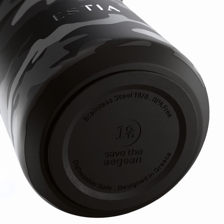 Estia Μπουκάλι Θερμός με Καλαμάκι Pulse 500ml Μαύρο-Γκρι με Σχέδιο Save The Aegean Dark Camo