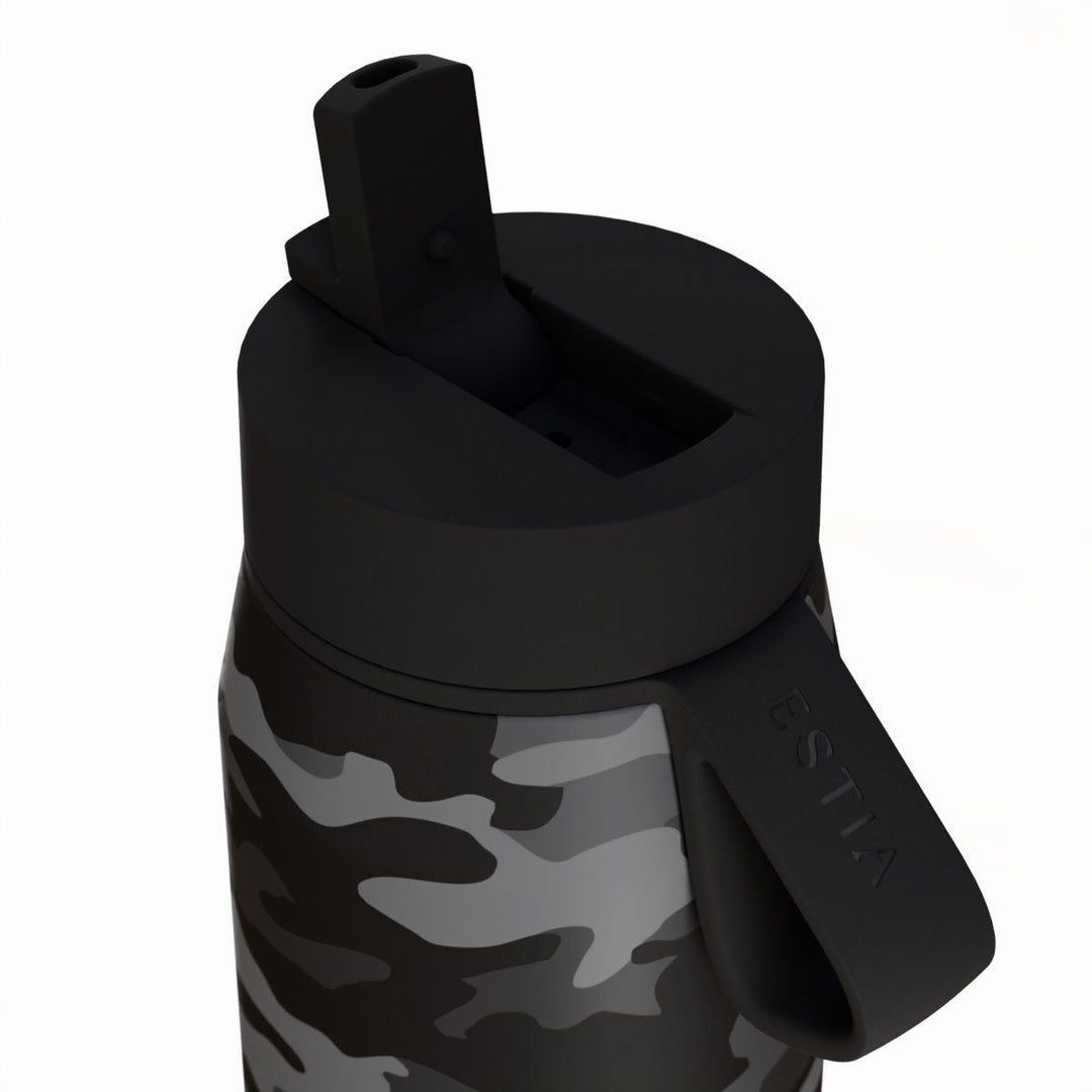 Estia Μπουκάλι Θερμός με Καλαμάκι Pulse 500ml Μαύρο-Γκρι με Σχέδιο Save The Aegean Dark Camo