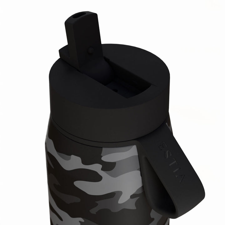 Estia Μπουκάλι Θερμός με Καλαμάκι Pulse 500ml Μαύρο-Γκρι με Σχέδιο Save The Aegean Dark Camo