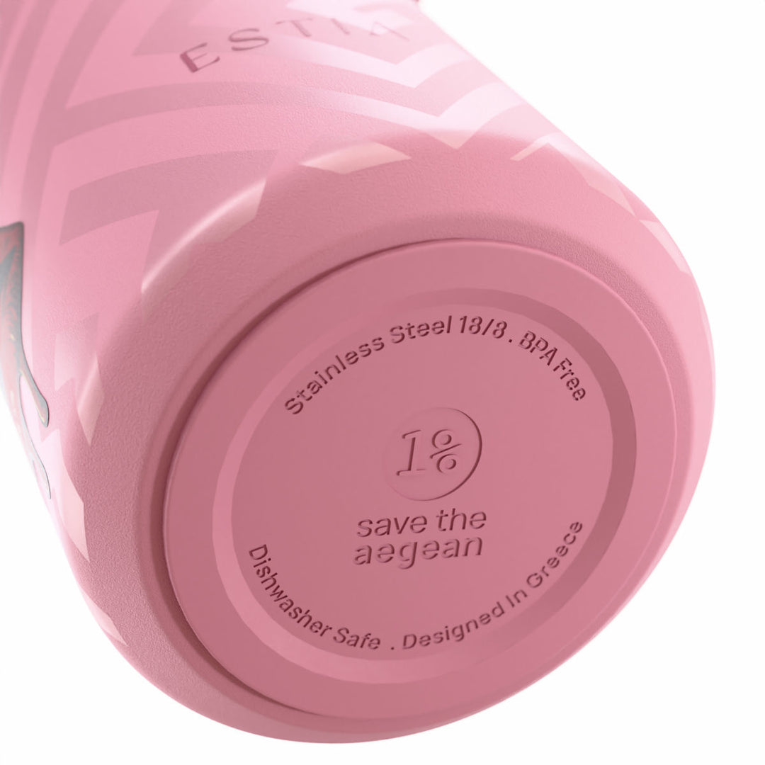 Estia Μπουκάλι Θερμός με Καλαμάκι Pulse 500ml Ροζ με Σχέδιο Save the Aegean Blush Pop
